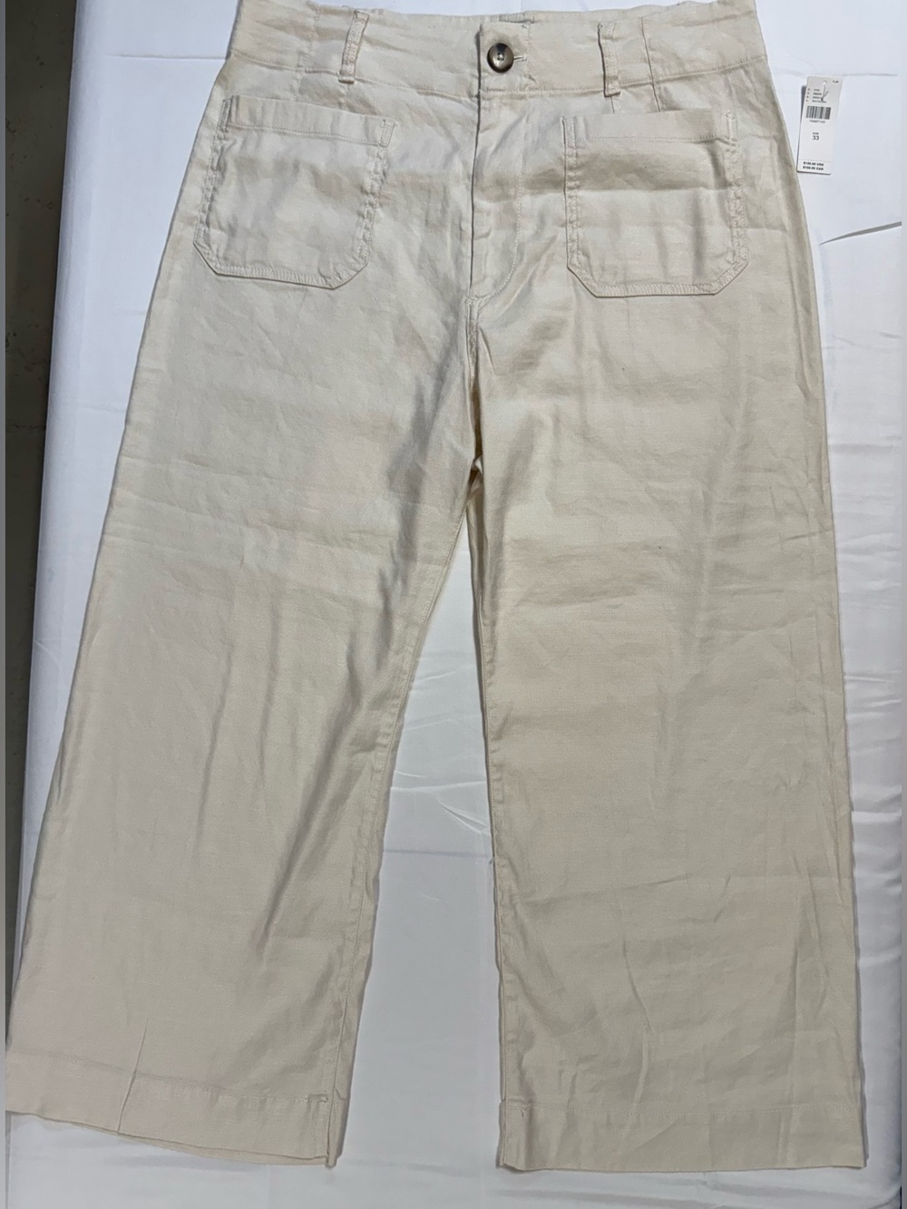 Maeve The Colette Cropped Wide Leg Pants Linen Blend Ivory Size 33 NWT